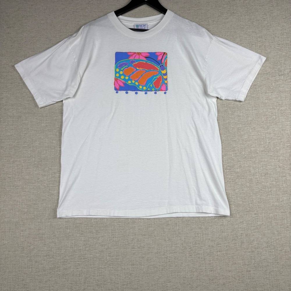 Vintage Fresh Produce Butterfly Graphic T-Shirt Mens Large White 1999 Made n USA